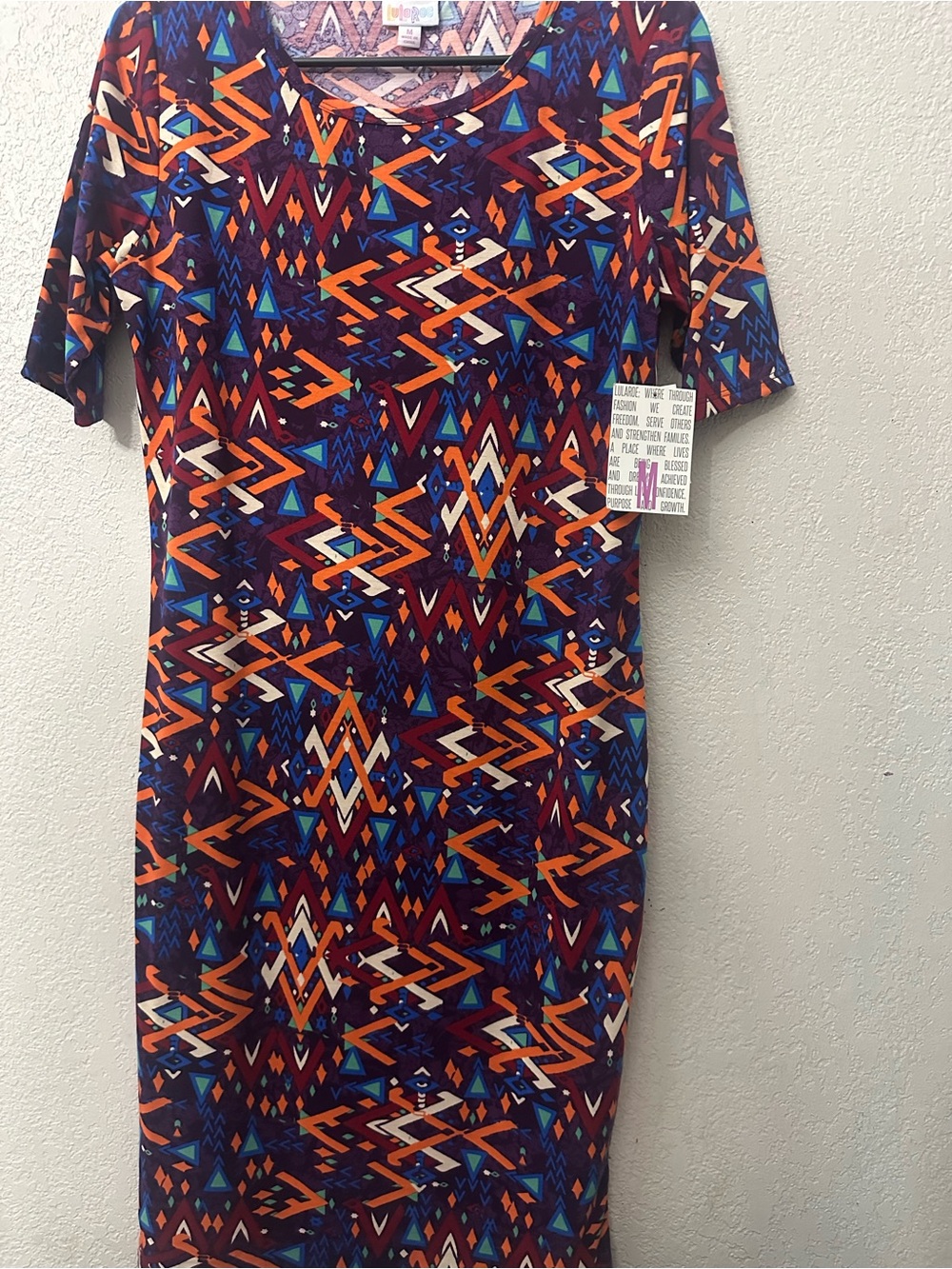 LuLaRoe Geometric Midi Dress - Purple, Orange & Blue